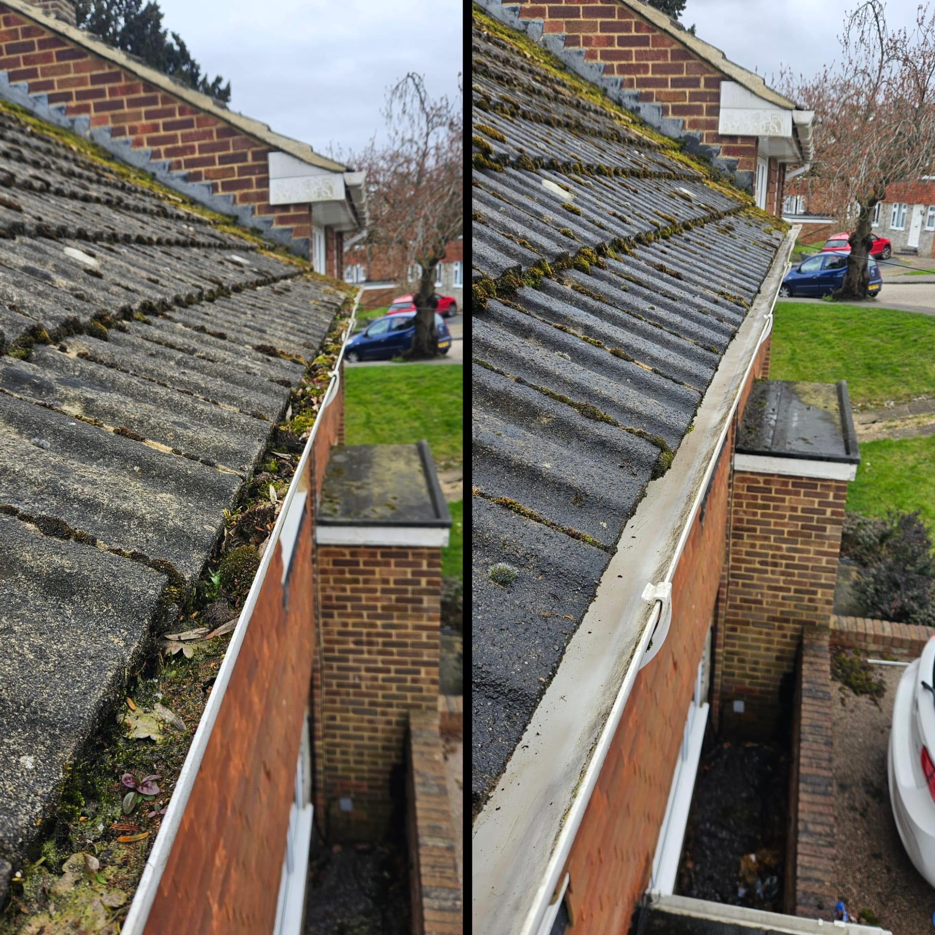 Guttering before and after cleaning