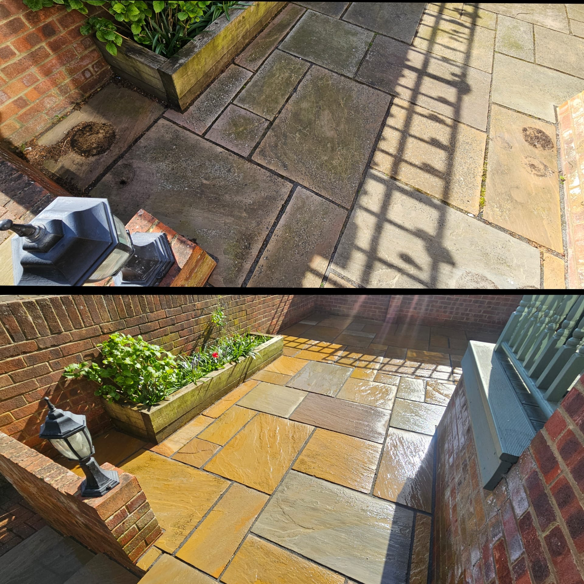 Patio before and after cleaning